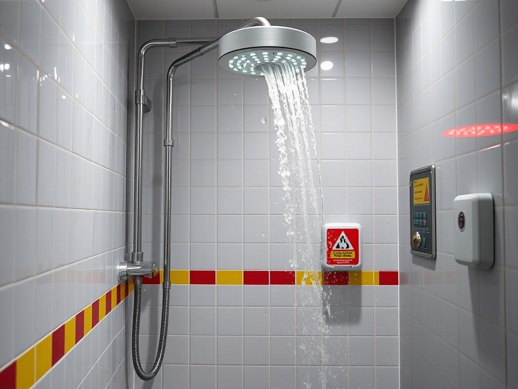 The emergency shower is designed for immediate rinsing of the skin of the face and eyes in case of contact with acids or alkalis,фото